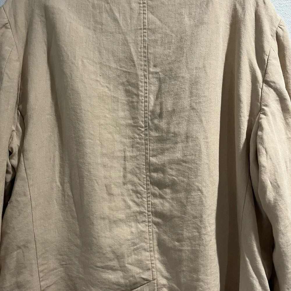Polo Ralph Lauren Vintage 100% Linen Unstructured Blazer Jacket Sz L 42R Tan EUC